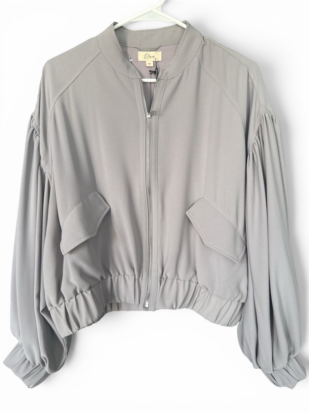 NWT Elan Light Gray/Purple Balloon-Sleeve Bomber Jacket Medium